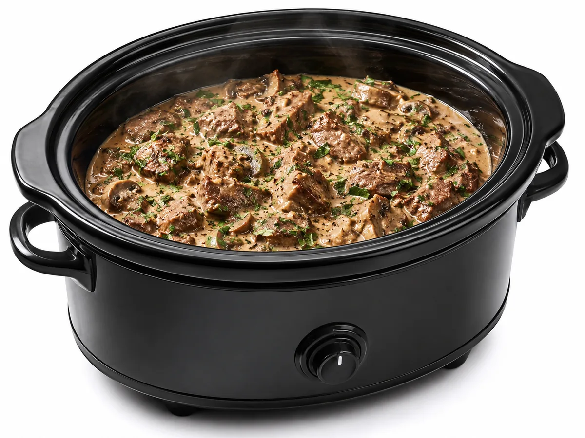 Beef Stroganoff, finished and plated