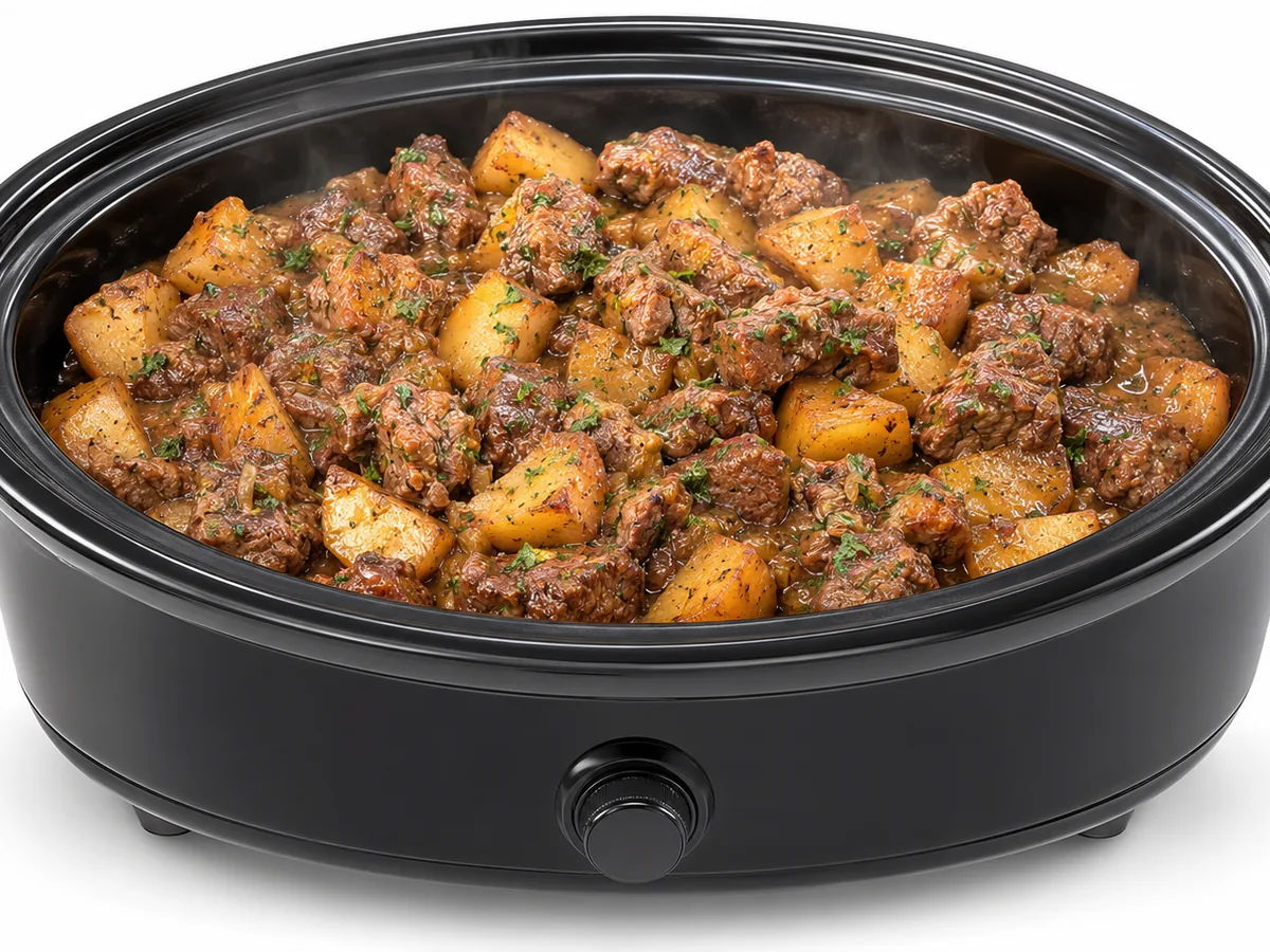 Smoky Ranch Beef & Potato Crock, finished and plated