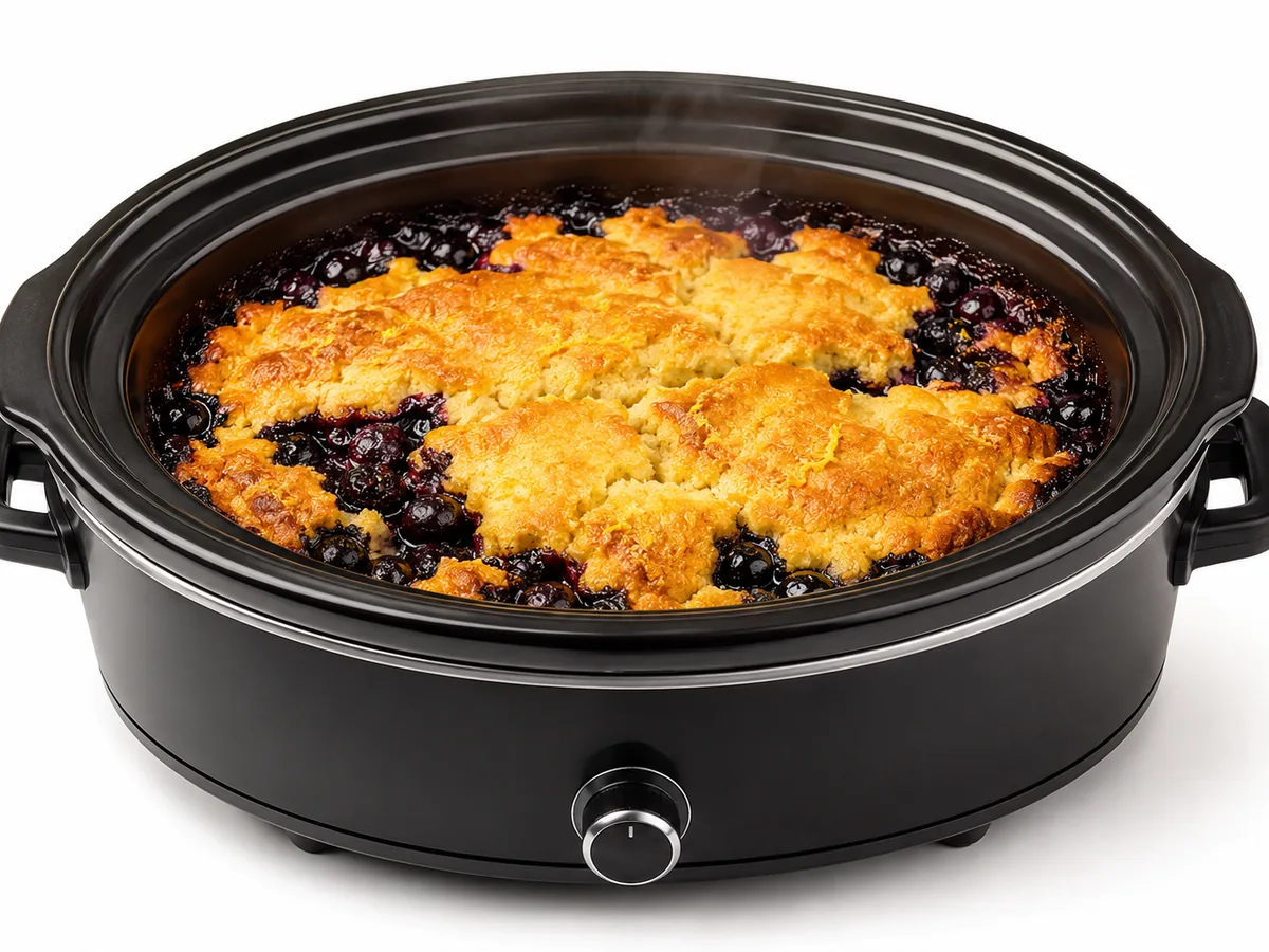 Lemon Blueberry Sunshine Cobbler, finished and plated