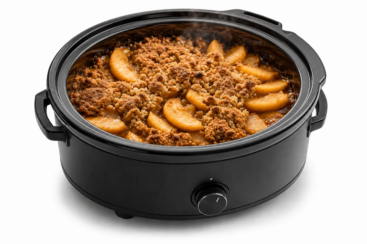Salted Caramel Apple Crisp, finished and plated