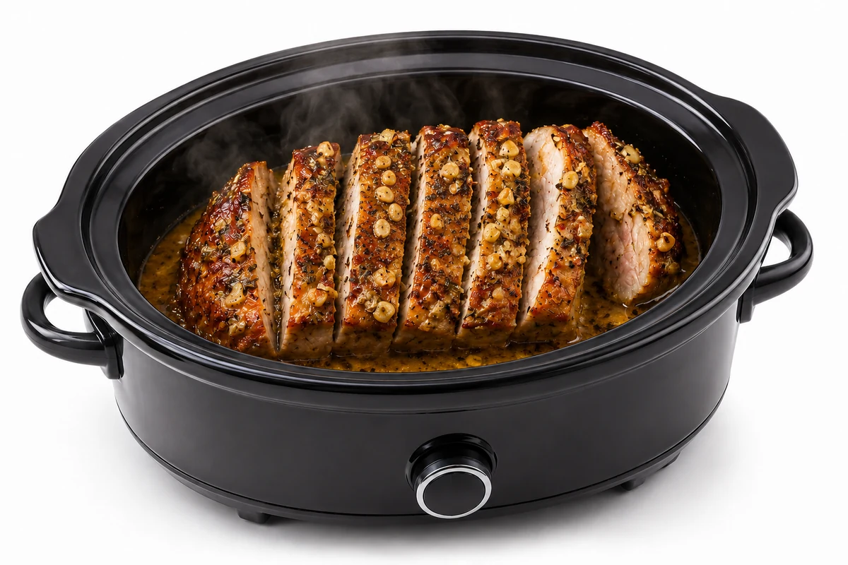 Garlic Herb Pork Loin, finished and plated