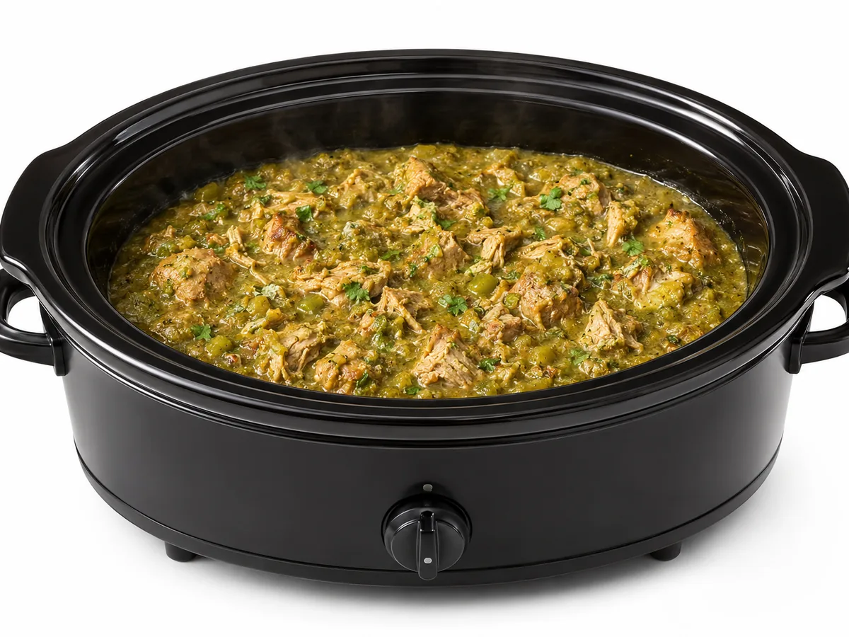 Green Chile Pork Verde, finished and plated