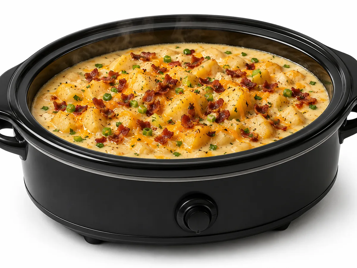 Loaded Baked Potato Soup, finished and plated